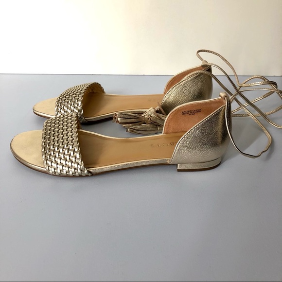 Gold Leather Tassle Lace Up Sandals - Picture 4 of 4